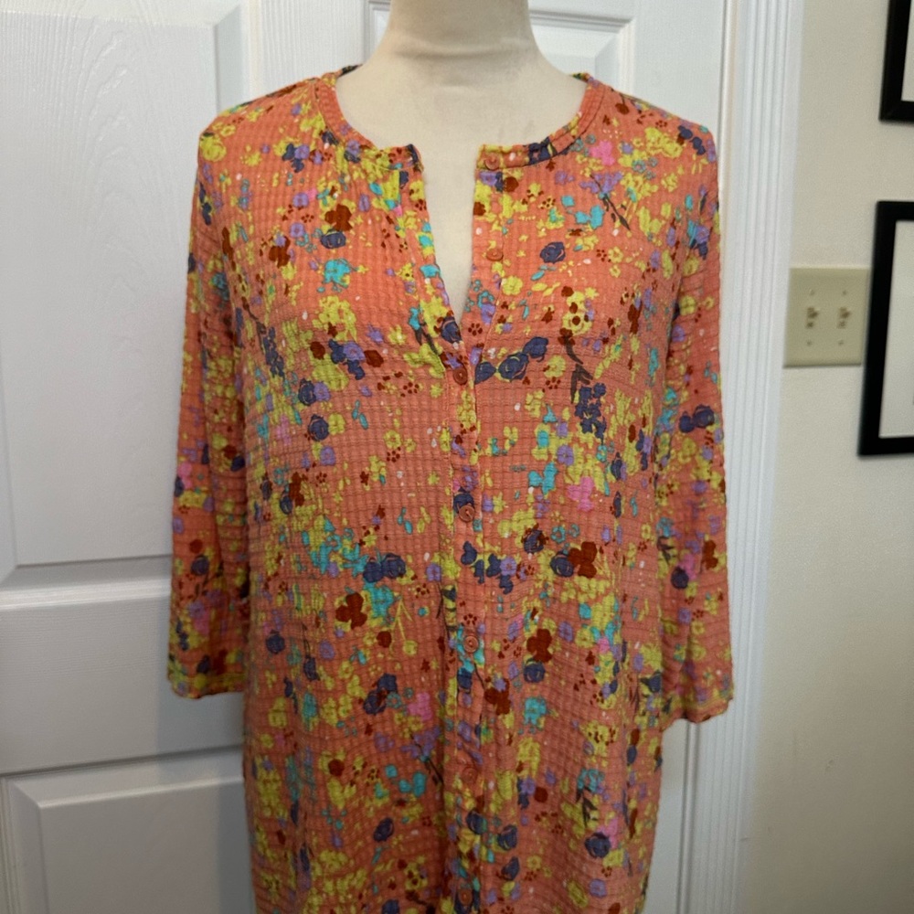 LOGO Layers by Lori Goldstein Printed Waffle Mesh Cardigan